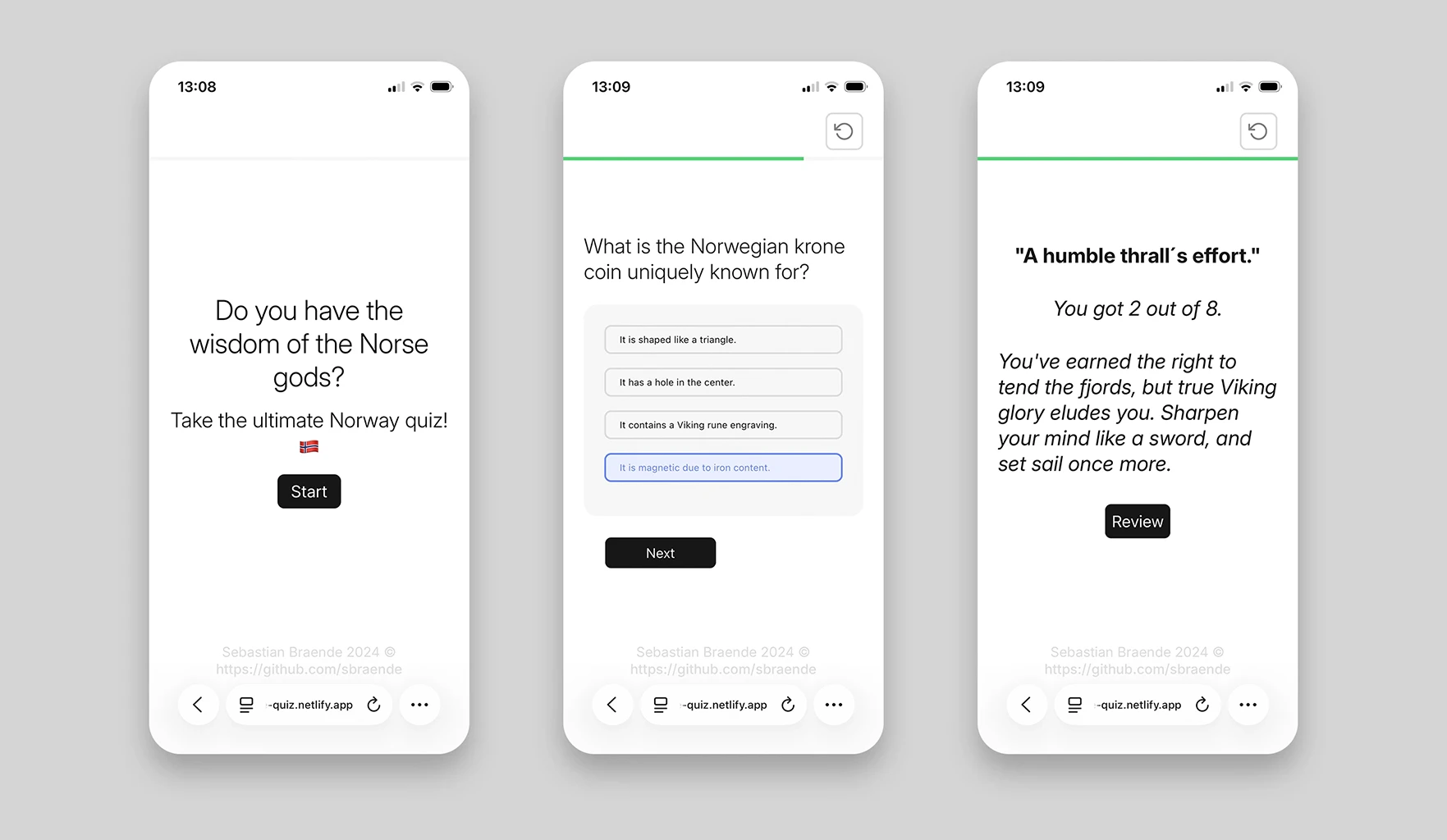 Other Projects project screenshot 3 - Norway fun fact quiz mobile interface